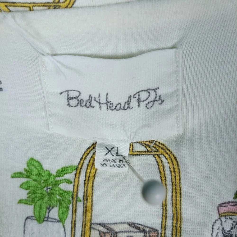 BedHead PJs Women XL Cream Poodle Print Cotton Stretch Button Up Pajama Set